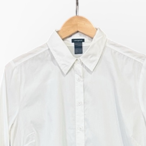 Ann Taylor Cotton Crisp White Long Sleeve Collared Button Down Top Size Large - Picture 4 of 8